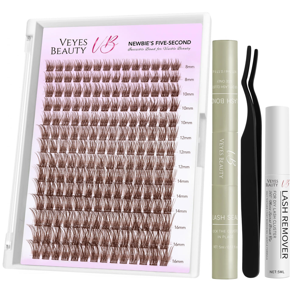 VEYESBEAUTY Dreamy Brown Lash Clusters Tray for voluminous wispy lashes.