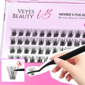 VEYESBEAUTY Lash application steps with curler, bond, tweezers, and sealer for longevity.
