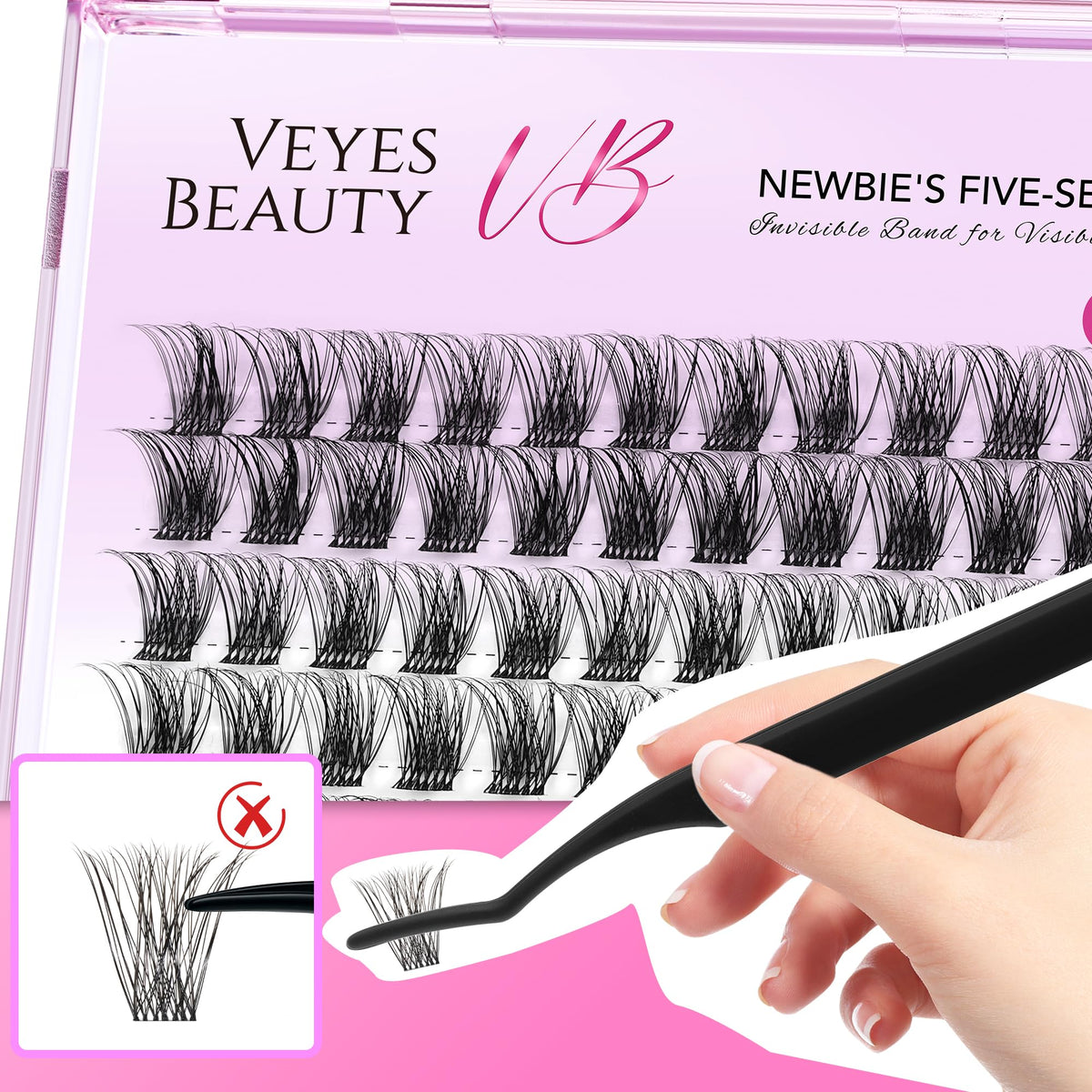 VEYESBEAUTY technique-friendly guide using tweezers for precise placement.