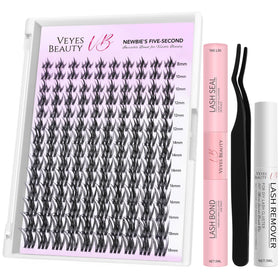 VEYESBEAUTY Lash Clusters Kit packaging shows easy self-application for beginners