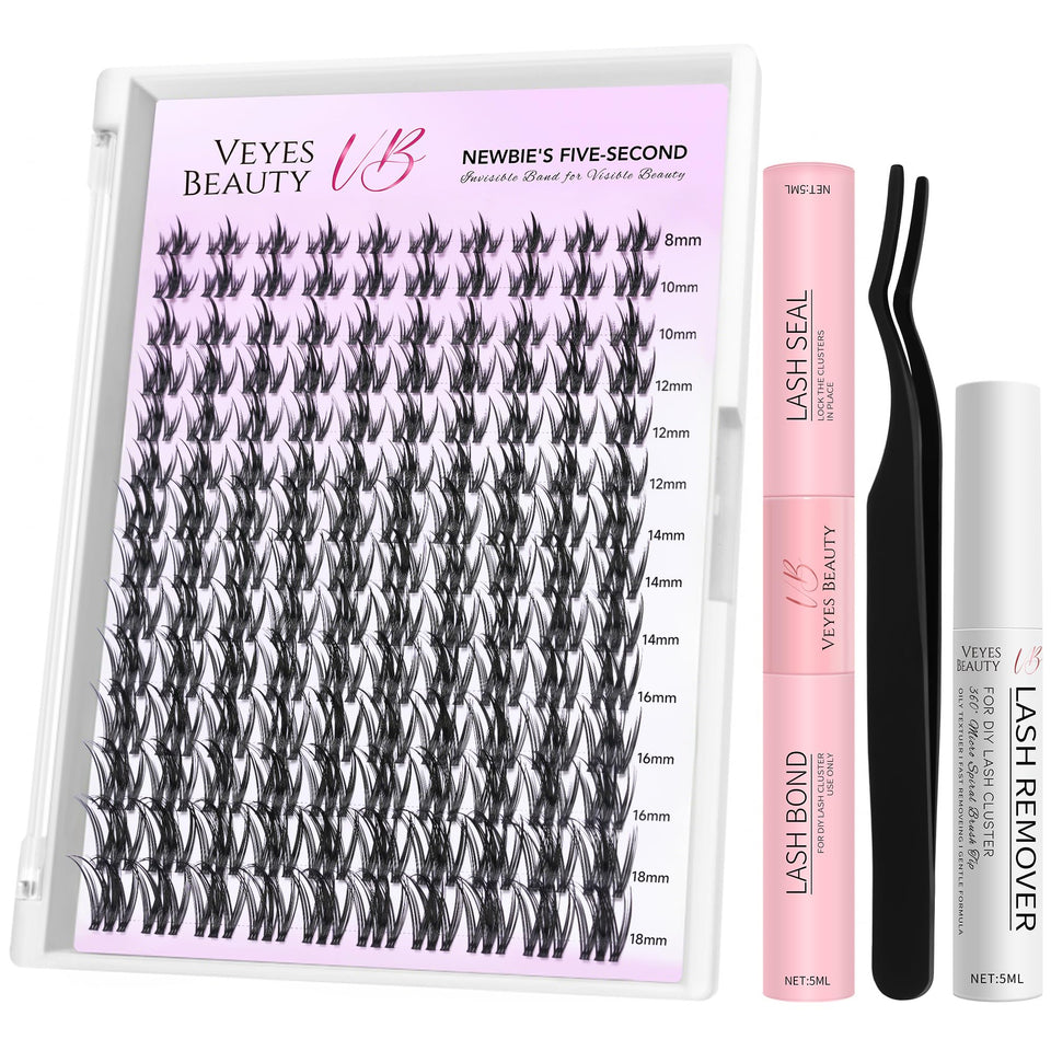 VEYESBEAUTY Lash Clusters Kit packaging shows easy self-application for beginners