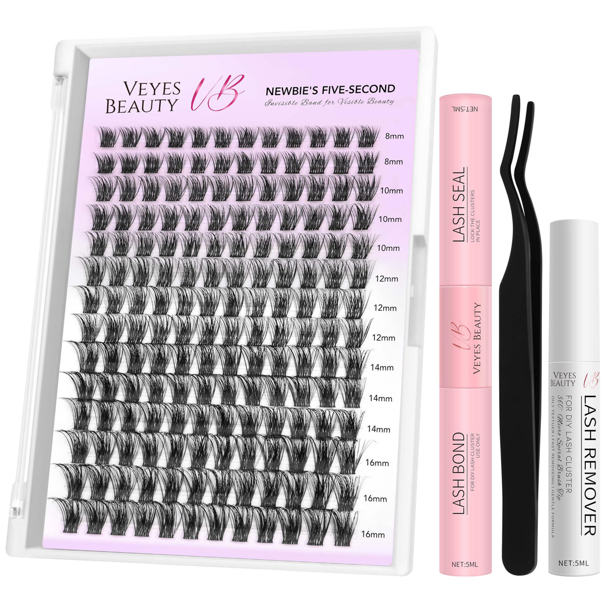 VEYESBEAUTY lash clusters kit tray closeup for quick, newbie-friendly application