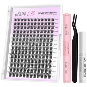 VEYESBEAUTY lash clusters kit tray closeup for quick, newbie-friendly application
