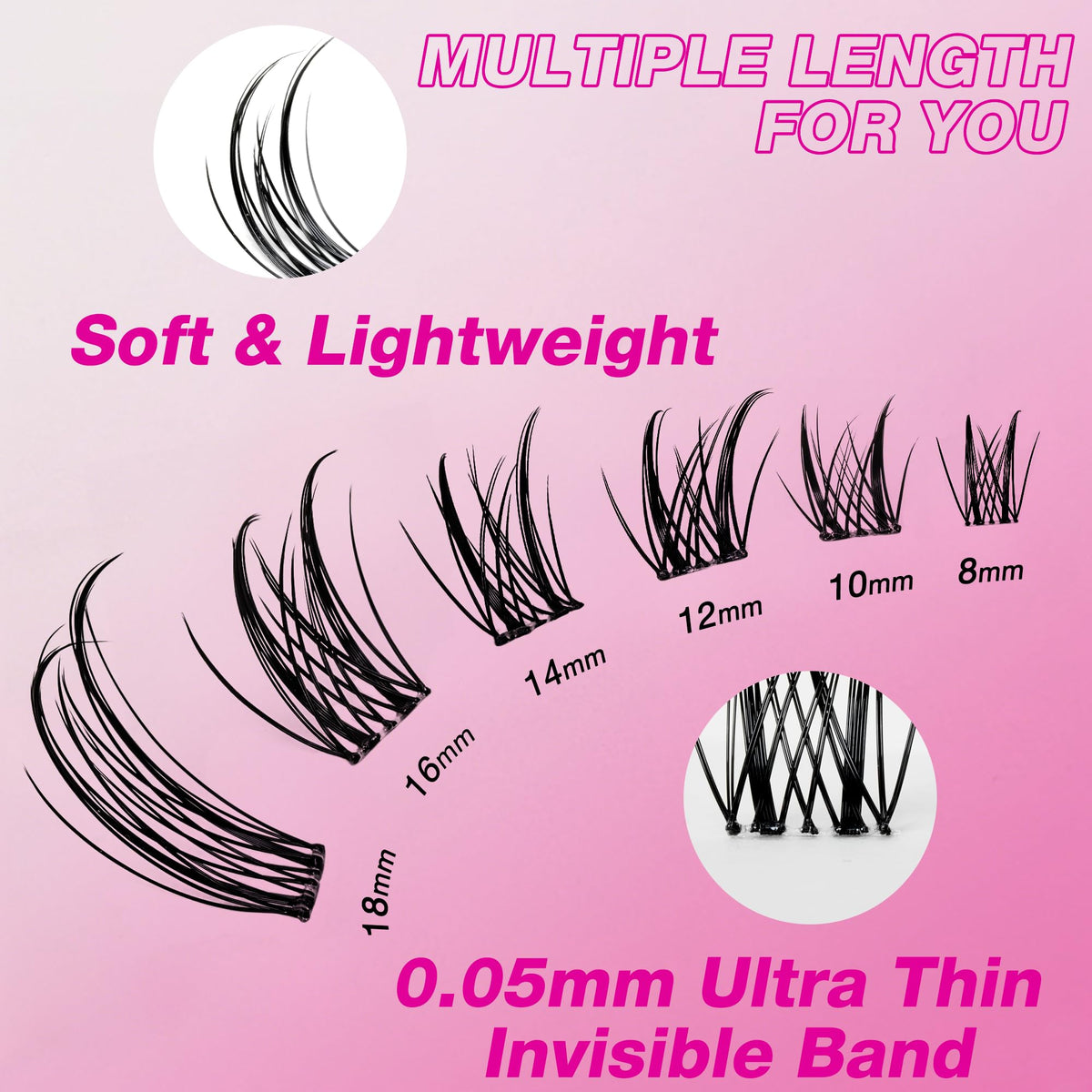 VEYESBEAUTY lash clusters shown with sealant for longer wear.