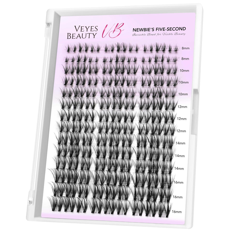 VEYESBEAUTY Lash Clusters tray with wispy fibers for natural volume.