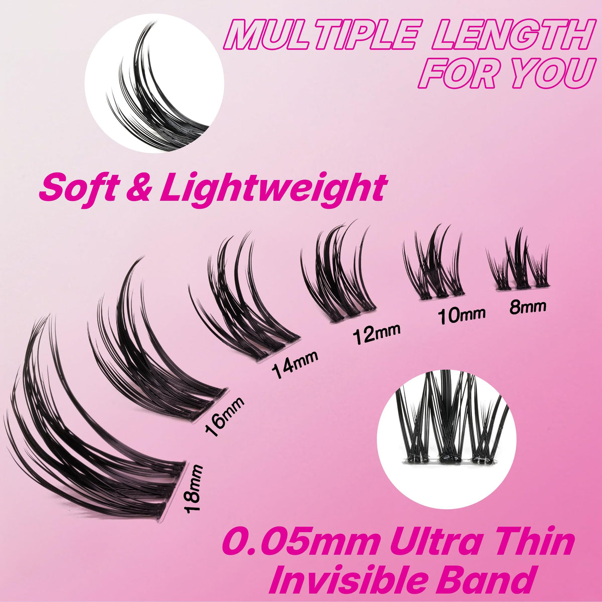 VEYESBEAUTY Wispy lash clusters with thin bands for natural fringe