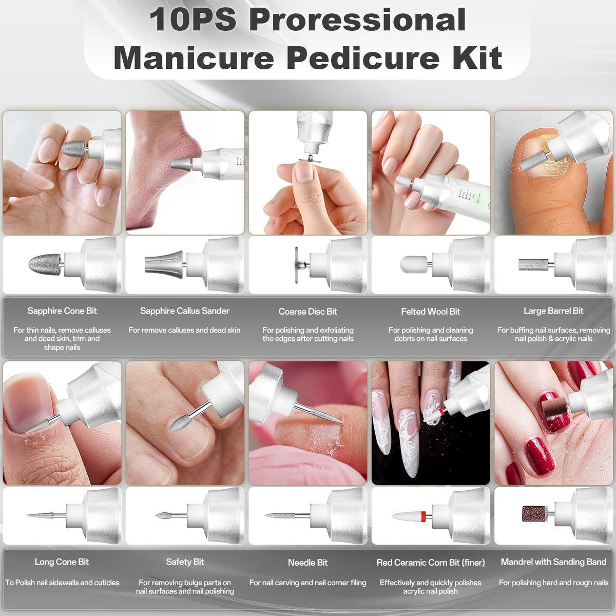 VFD ten-accessory kit keeps gel, file, and buffer heads organized.