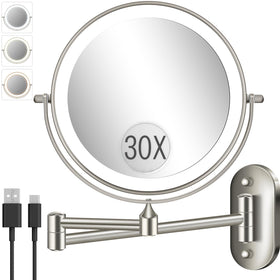 VFD 30X/1X 8-inch wall-mount makeup mirror with magnification for detailed edits