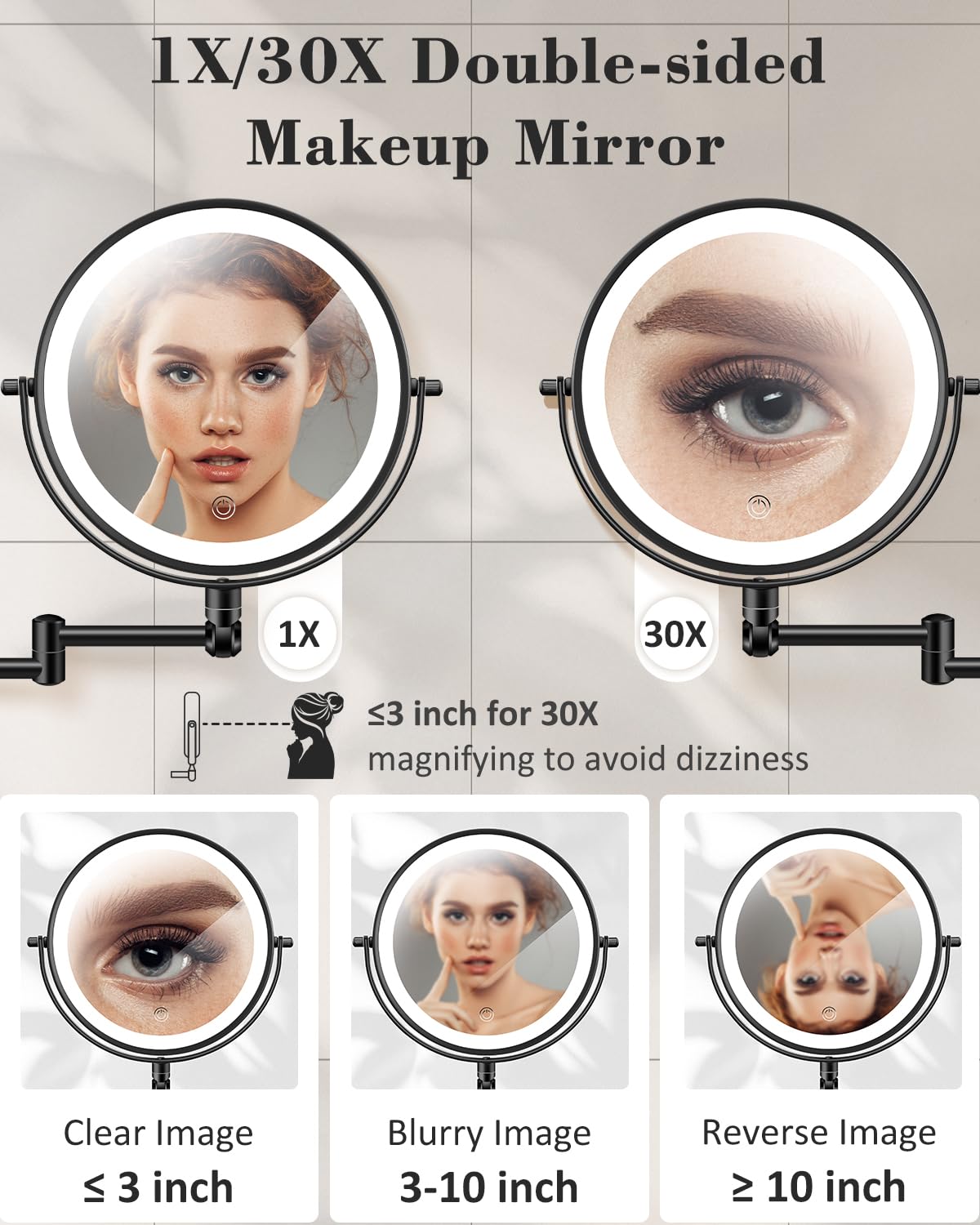 VFD rechargeable makeup mirror with 5000mAh battery for cordless use.
