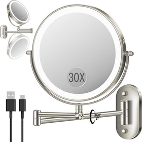 VFD 9-inch wall-mount makeup mirror offers a clear full-face view for everyday makeup.