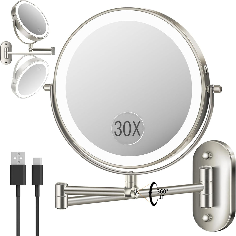 VFD 9-inch wall-mount makeup mirror offers a clear full-face view for everyday makeup.