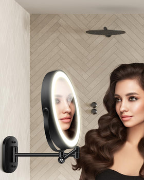 VFD easy-install wall mount makeup mirror with included hardware.
