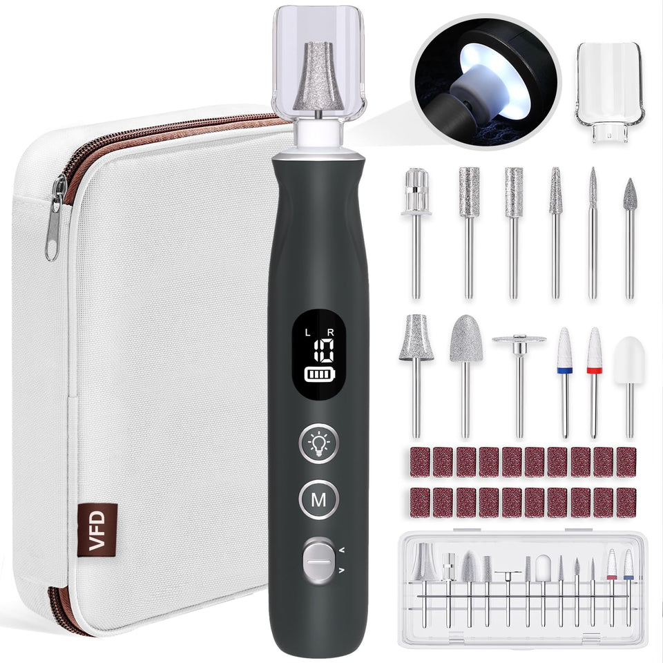 VFD electric nail drill with LED light for precise filing at home