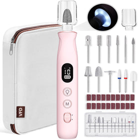 VFD electric nail drill with pink housing for precise filing and shaping at home.