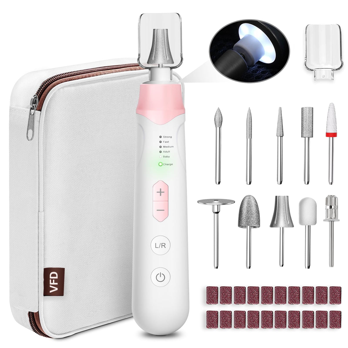 VFD electric nail file drill in pink with cordless design for at-home manicures