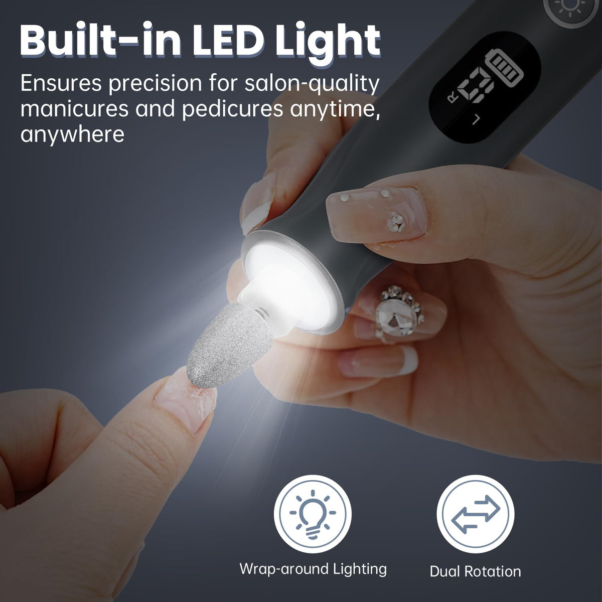 VFD LED-illuminated nail shaping view for precise work