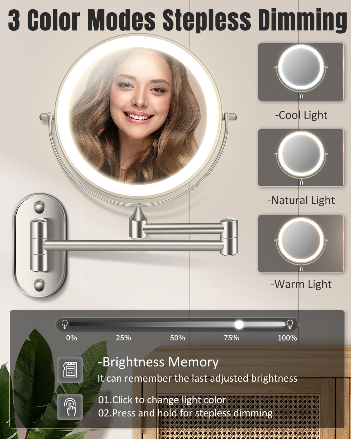 VFD three-color lighting to match makeup conditions and tones