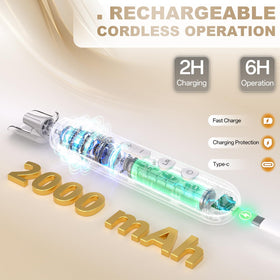 VFD cordless nail drill with 2000 mAh battery for hours of freedom.