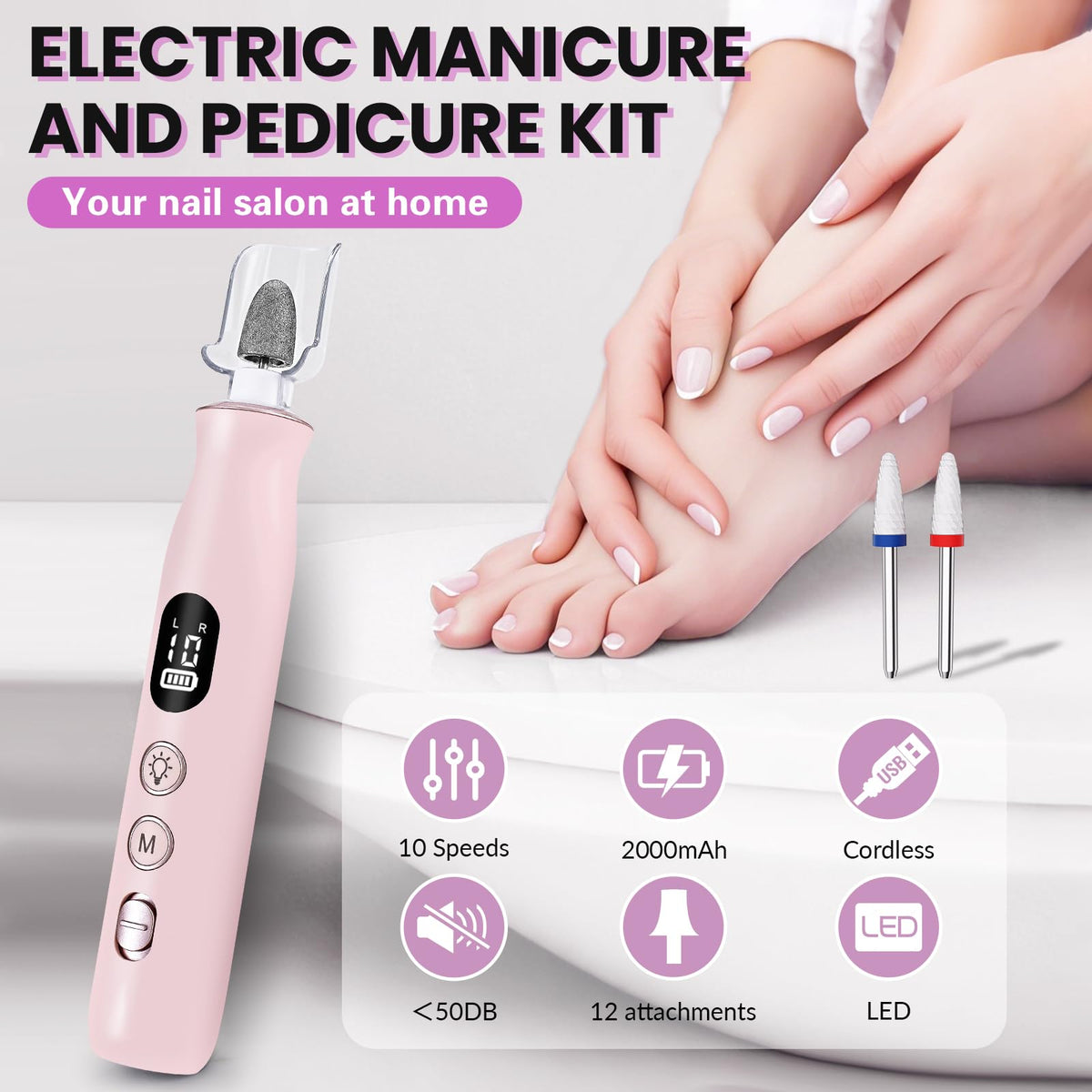 VFD nail drill 12-in-1 kit accessories enabling versatile nail care routines.