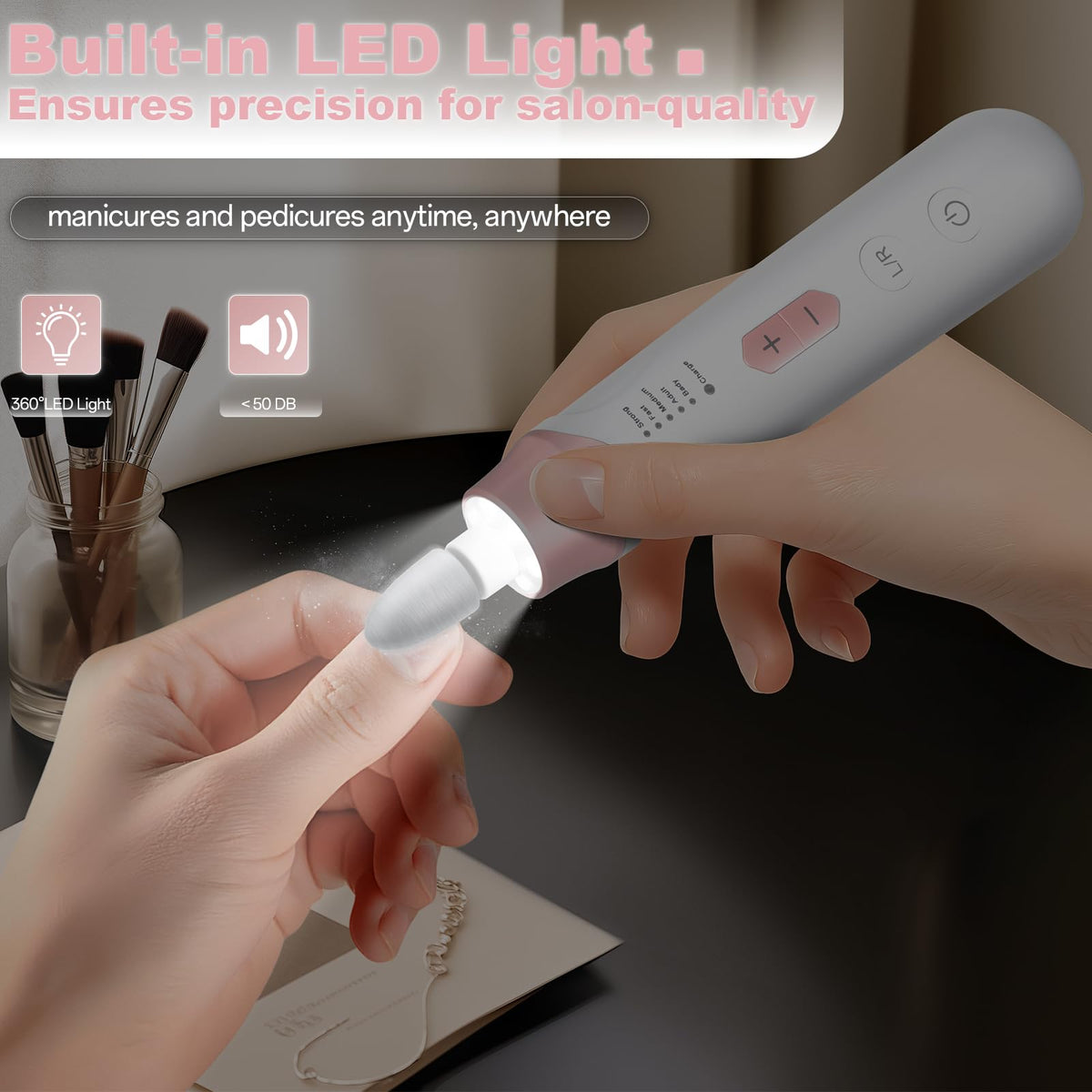 VFD nail drill kit with LED heads for precise shaping