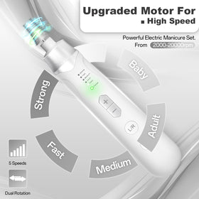 VFD speed dial close-up highlights five adjustable settings.