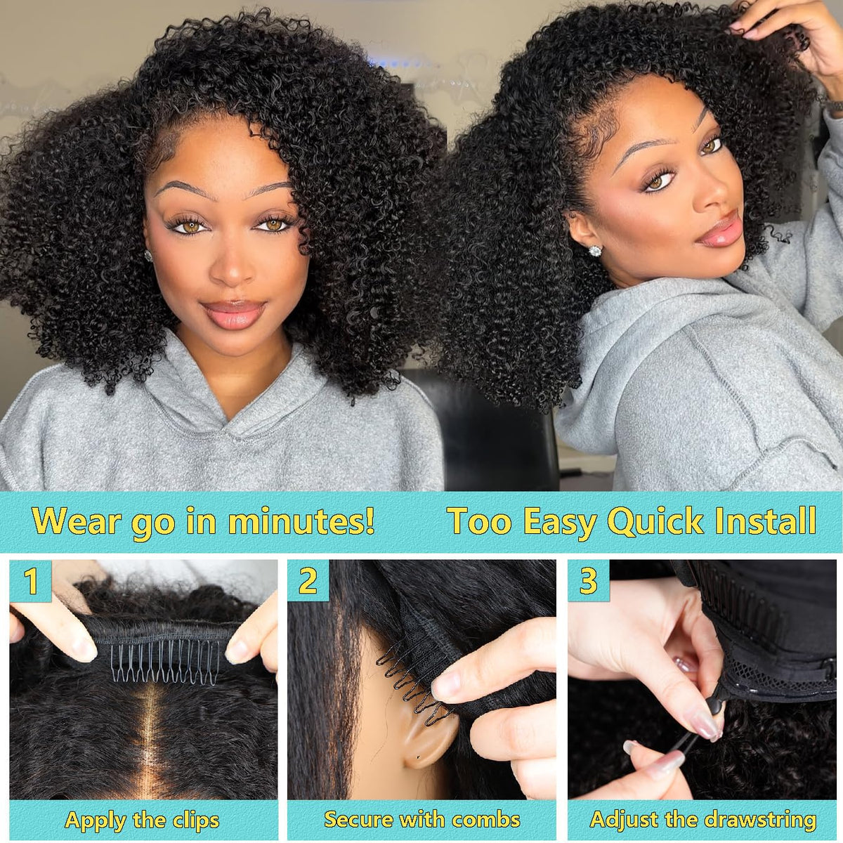 VFFTI half wig 10 seconds flip-over feature for effortless styling