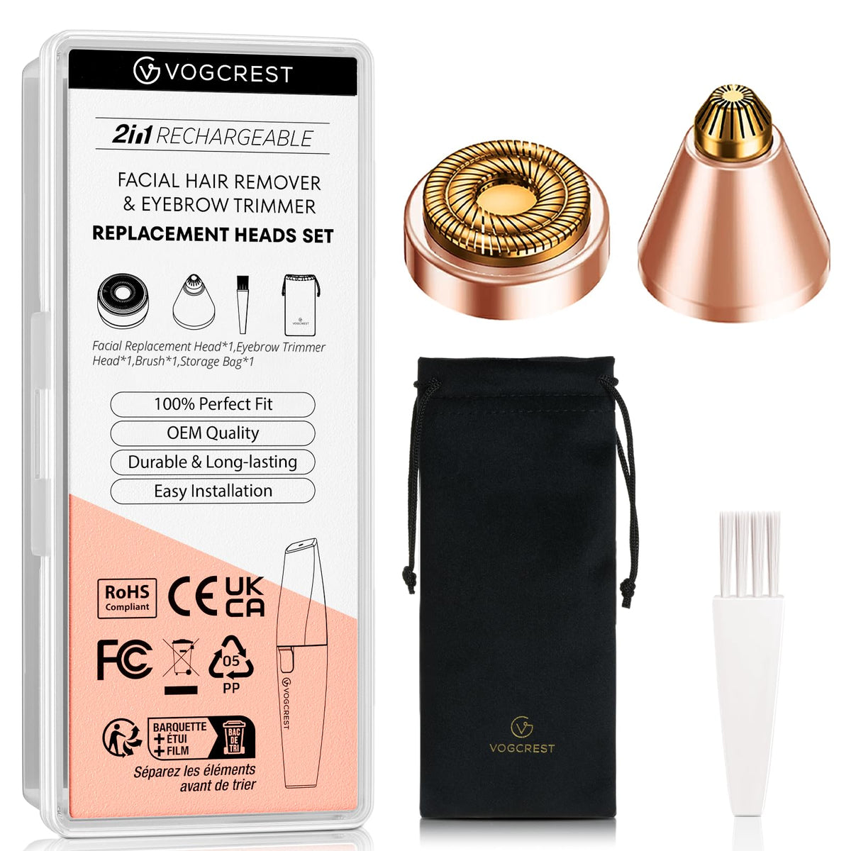 VG VOGCREST replacement 2-in-1 eyebrow trimming head for precise shaping.