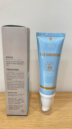 Fragrance-free, hypoallergenic VGO Clear Face Sunscreen suitable for sensitive skin