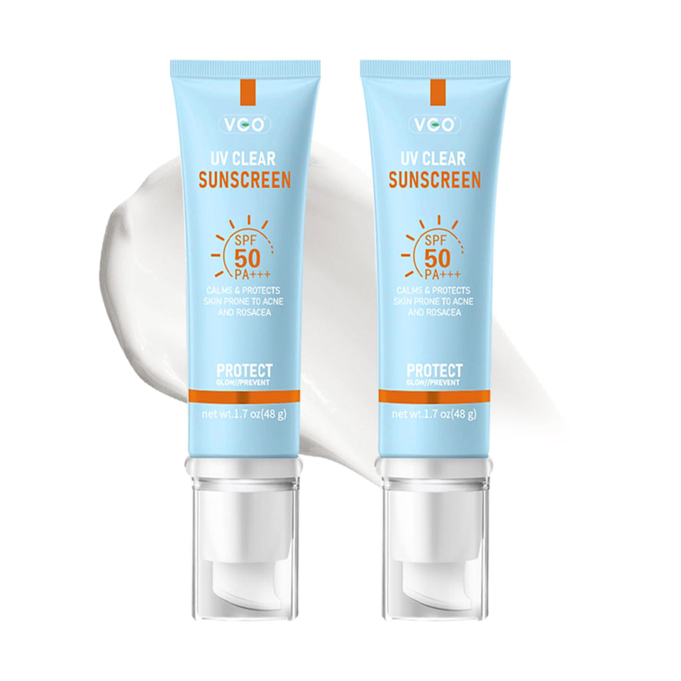 VGO Clear Face Sunscreen SPF 50 packaging shown for reliable daily protection