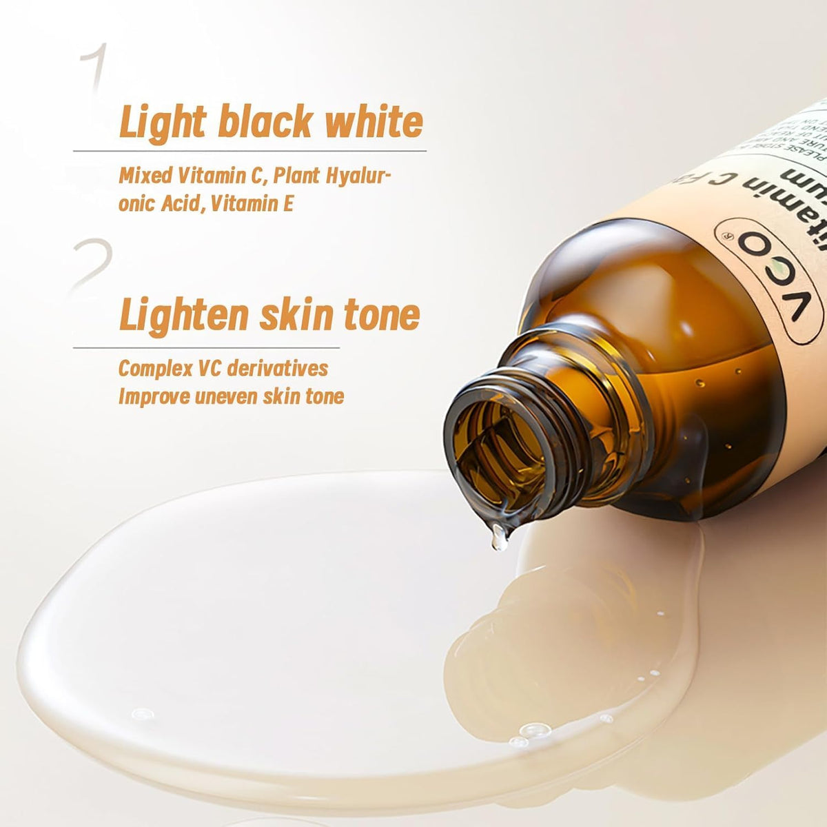 VGO Vitamin C serum bottle highlighting antioxidant support for radiant skin.