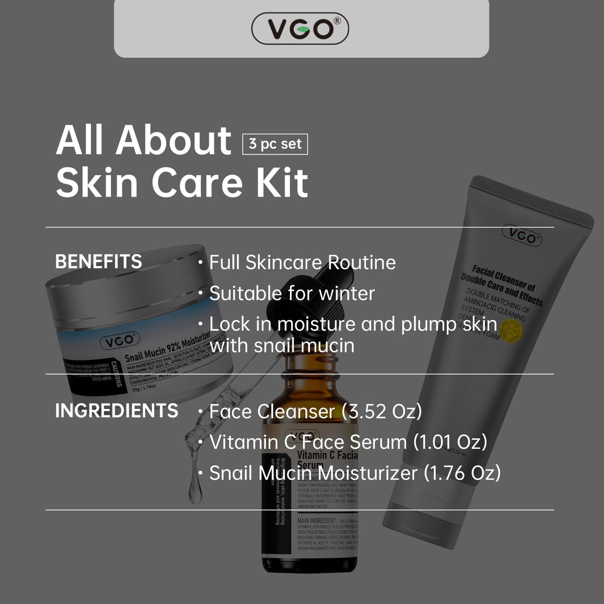 VGO snail mucin 92% moisturizer absorbs quickly for lasting hydration