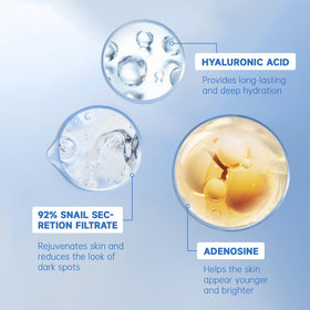 VGO snail mucin 92% close-up highlighting elasticity support.