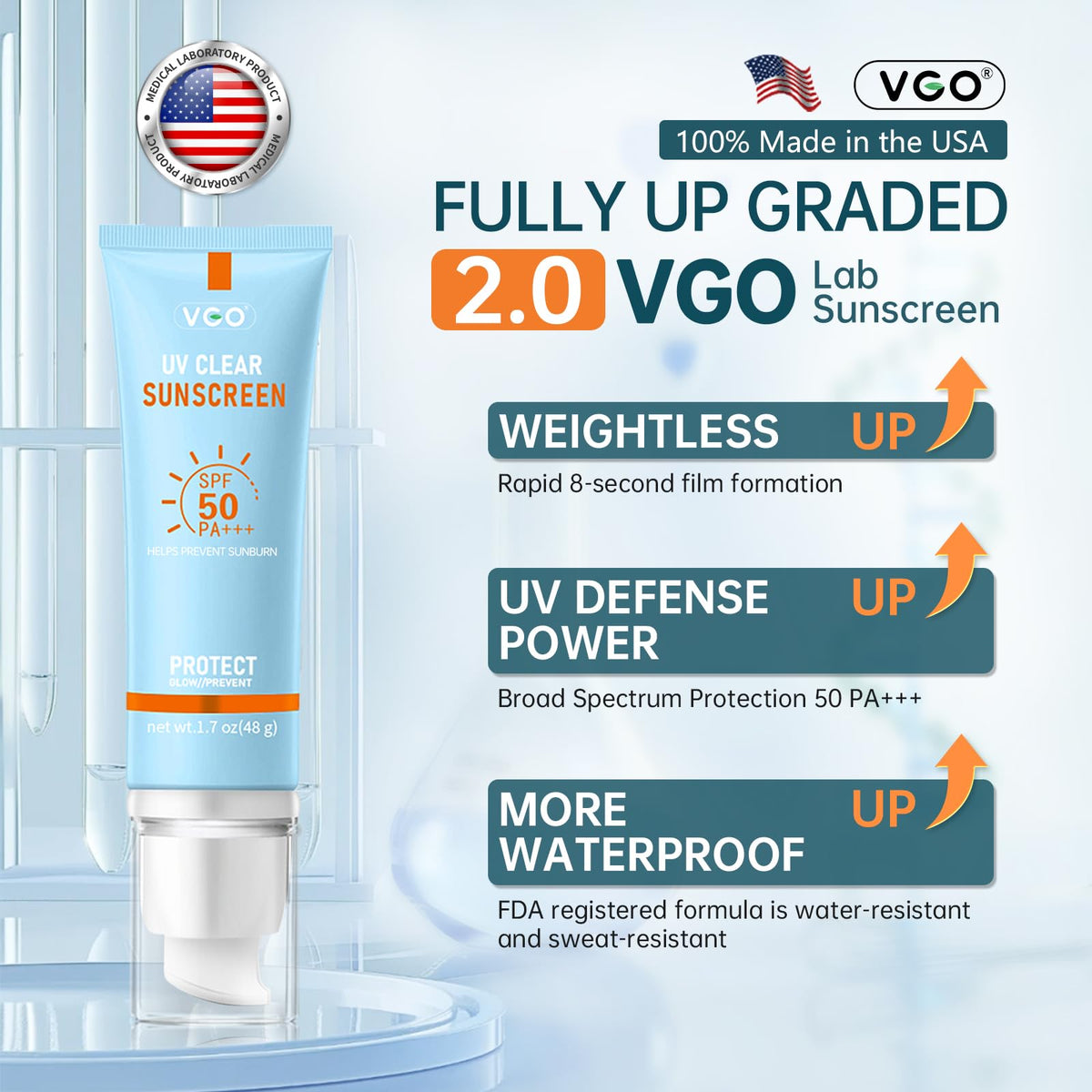 VGO SPF50 reef-safe sunscreen provides broad UVA/UVB coverage.