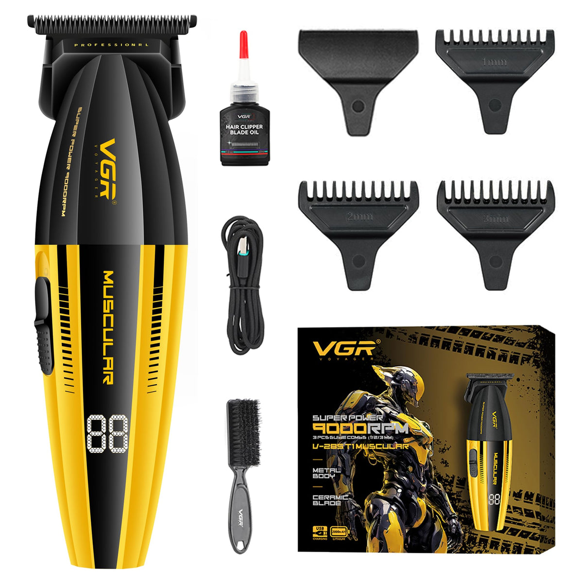 VGR 285T trimmer blade close-up shows sharp ceramic and DLC edge for clean lines.