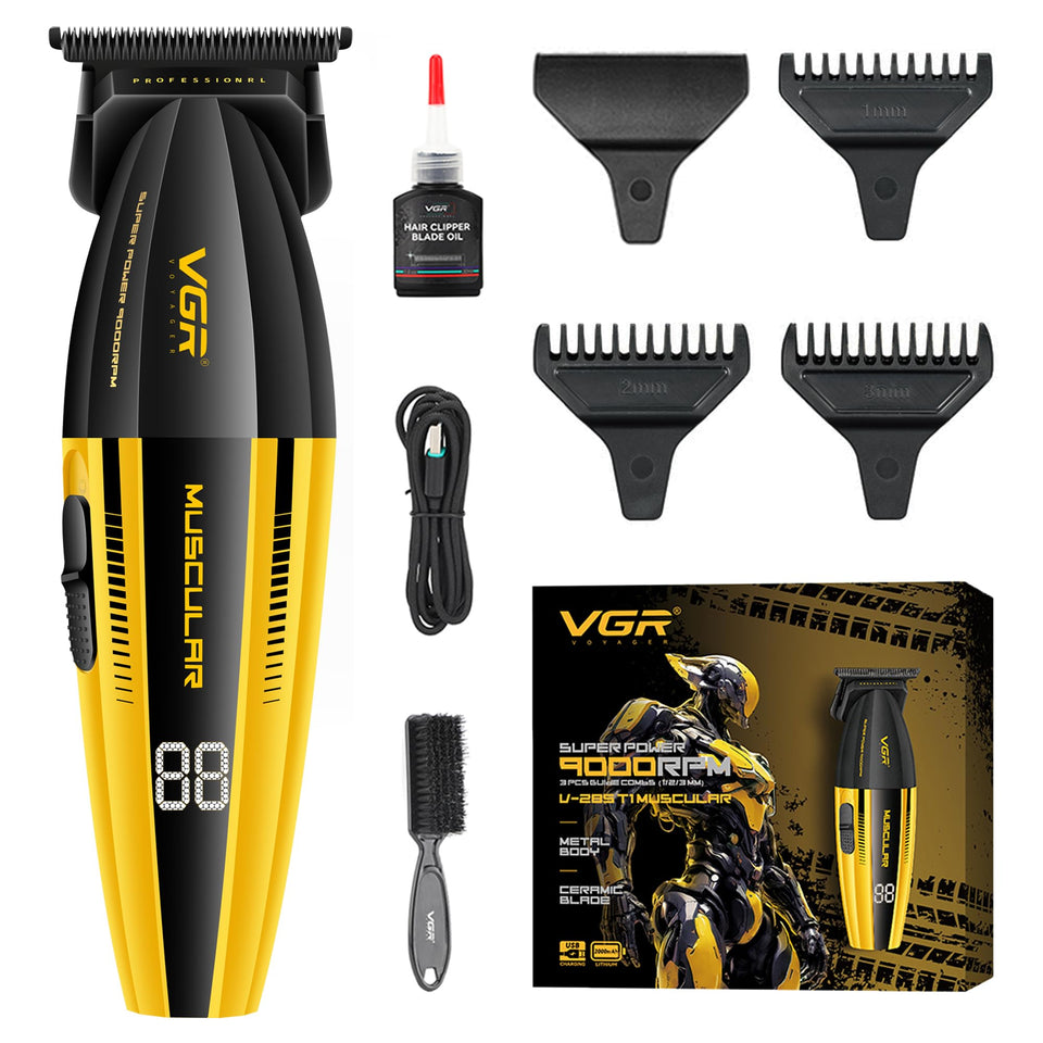 VGR 285T trimmer blade close-up shows sharp ceramic and DLC edge for clean lines.