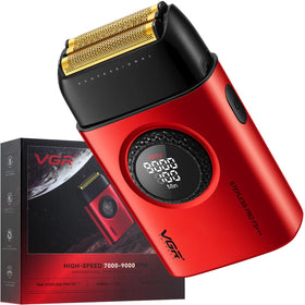 VGR 378 front view in red with ergonomic handle for daily grooming.