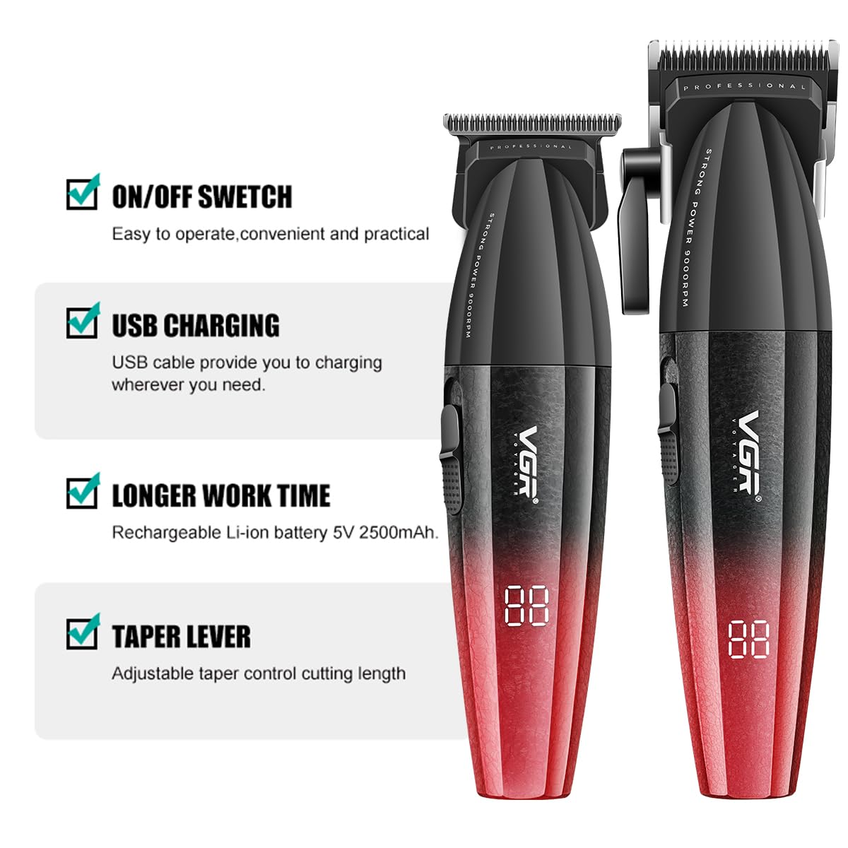 VGR 640 ceramic powder blades deliver sharp, durable cuts with low heat during long sessions.