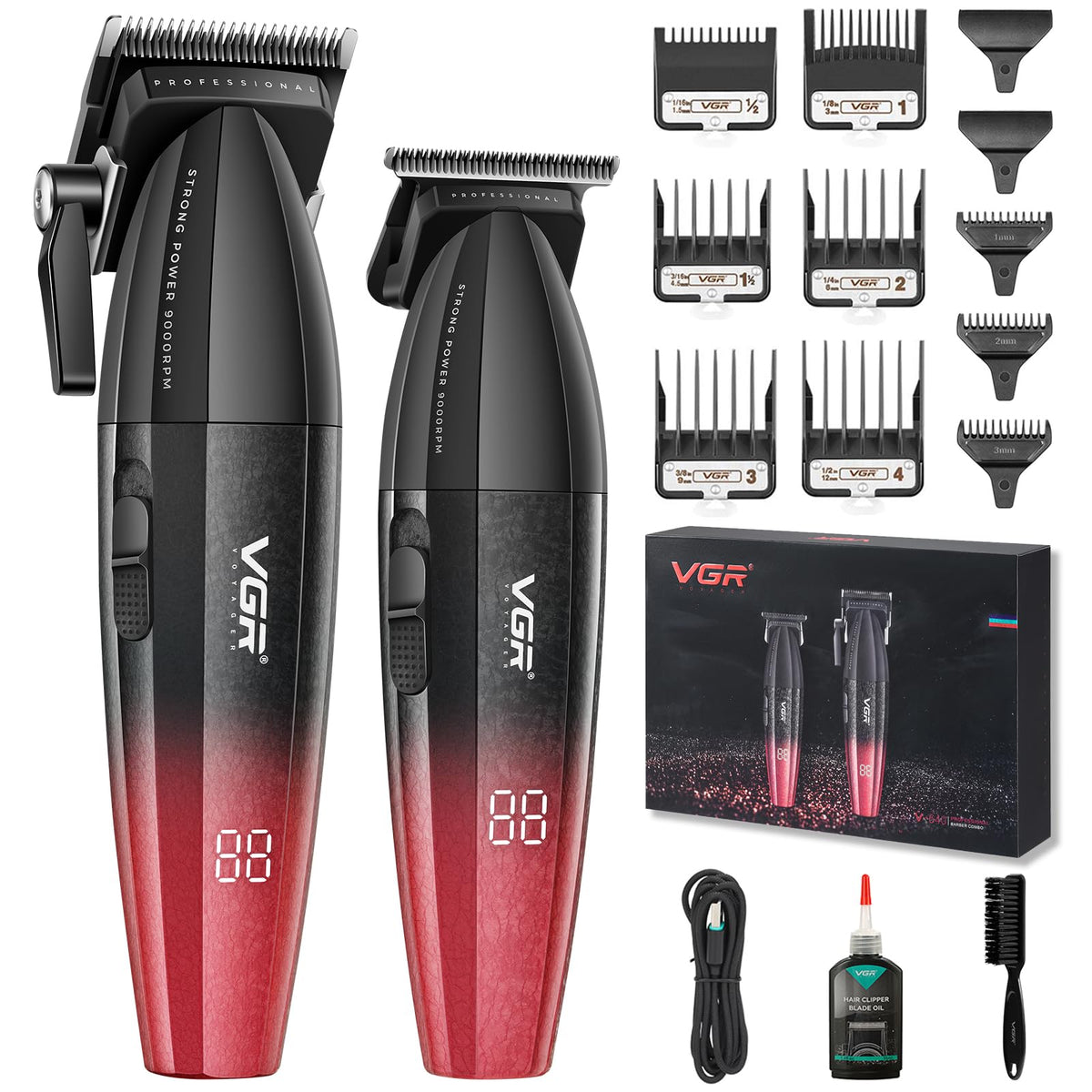 VGR 640 professional hair clipper with LED display for quick battery checks during grooming.