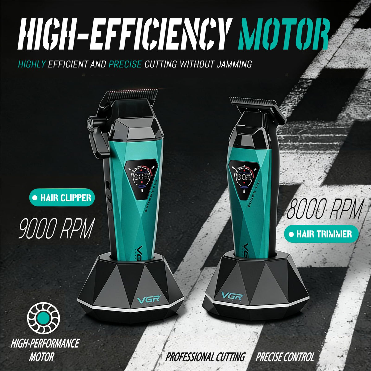 VGR 877S3 turbo high-speed motor enables smooth cuts through thick hair.