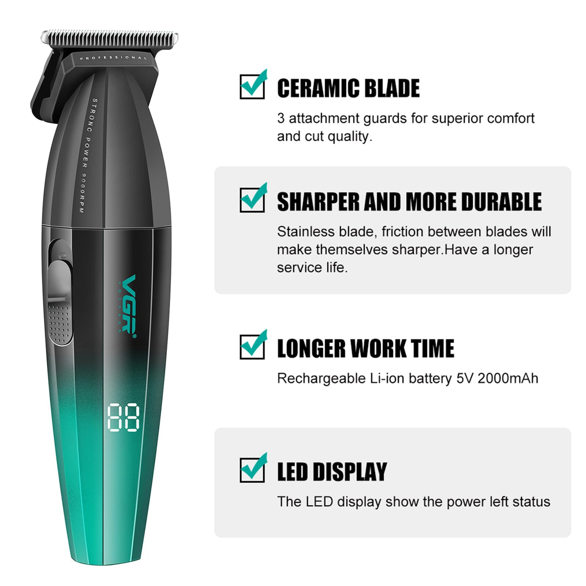 VGR 906 Fresh Fade trimmer side view highlighting slim, ergonomic design for easy handling
