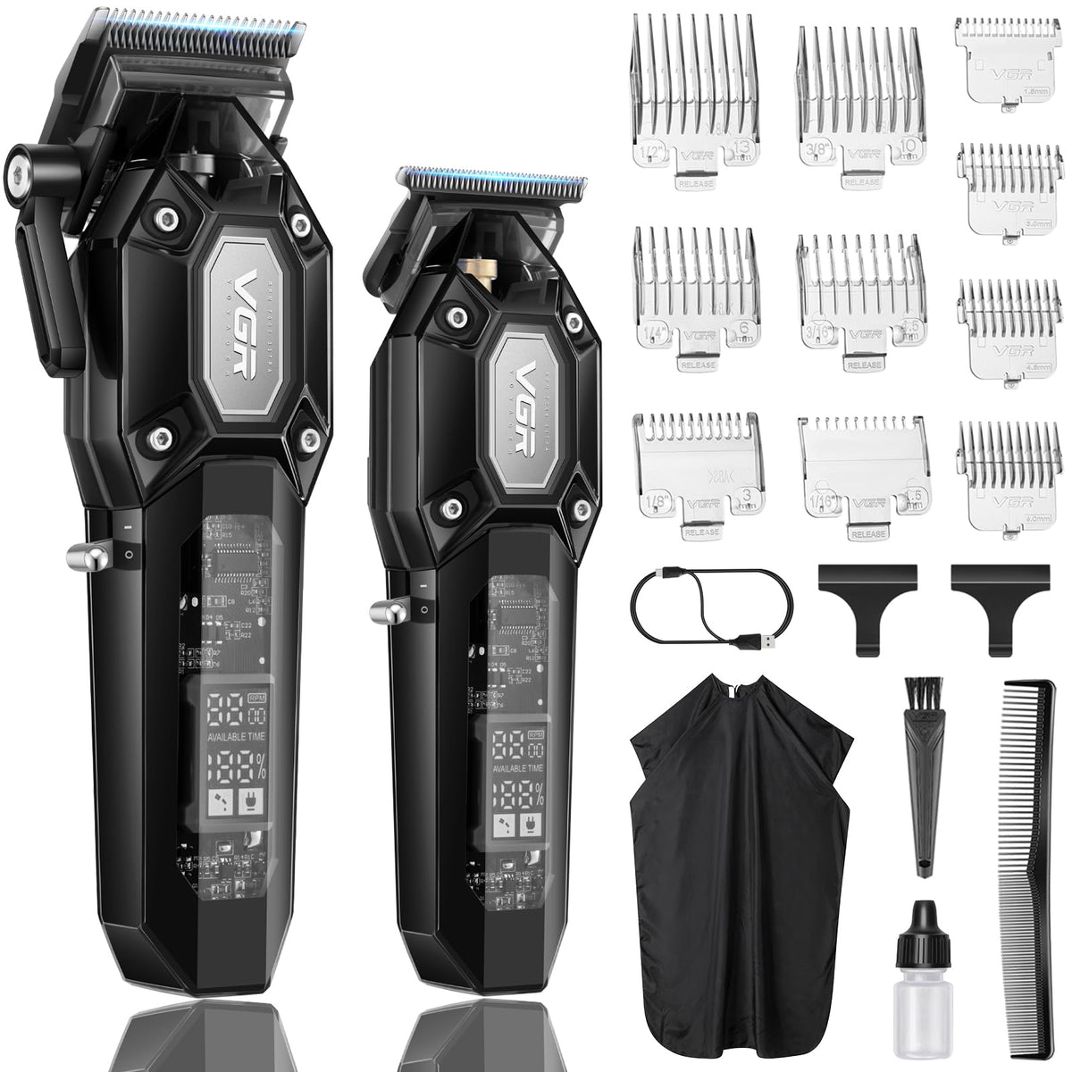 VGR professional hair clippers bundle for versatile home and shop use with smooth cuts