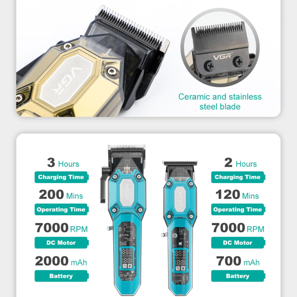 VGR complete accessories set includes guards, combs, cape, and oil.