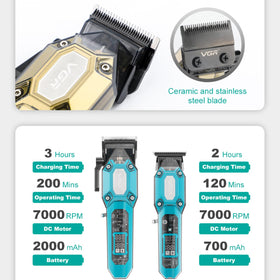 VGR complete accessories set includes guards, combs, cape, and oil.