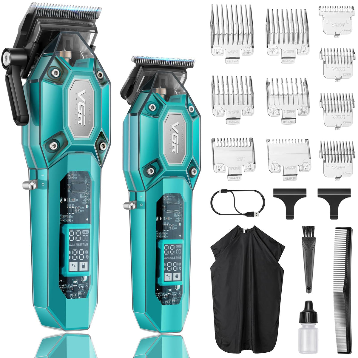 VGR Professional hair clippers with LED display for power awareness.