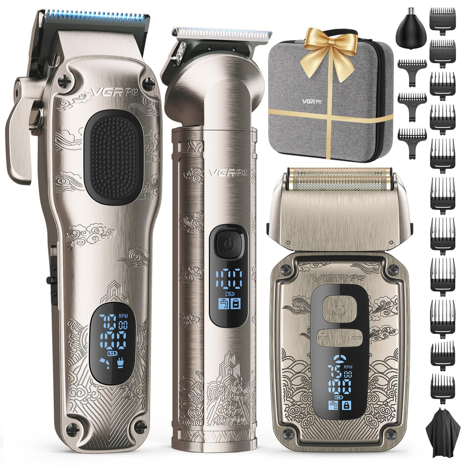 VGRPRO hair clipper with guide combs for precise fades and clean cuts