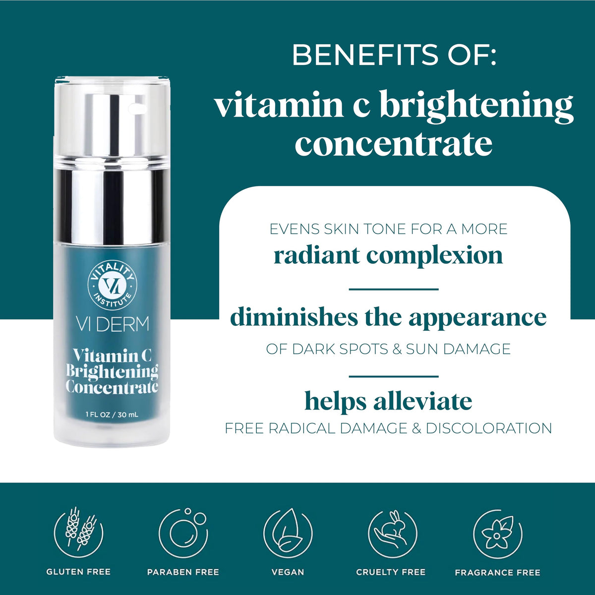 Close-up of VI DERM bottle with dropper illustrating stable 10% THD ascorbate