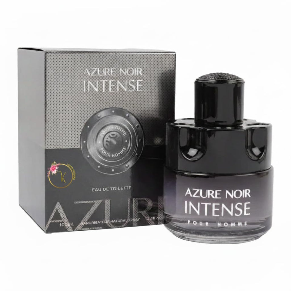 Viaan Krishna Azure Noir Intense bottle cap—sleek, mechanical detail for a bold impression.