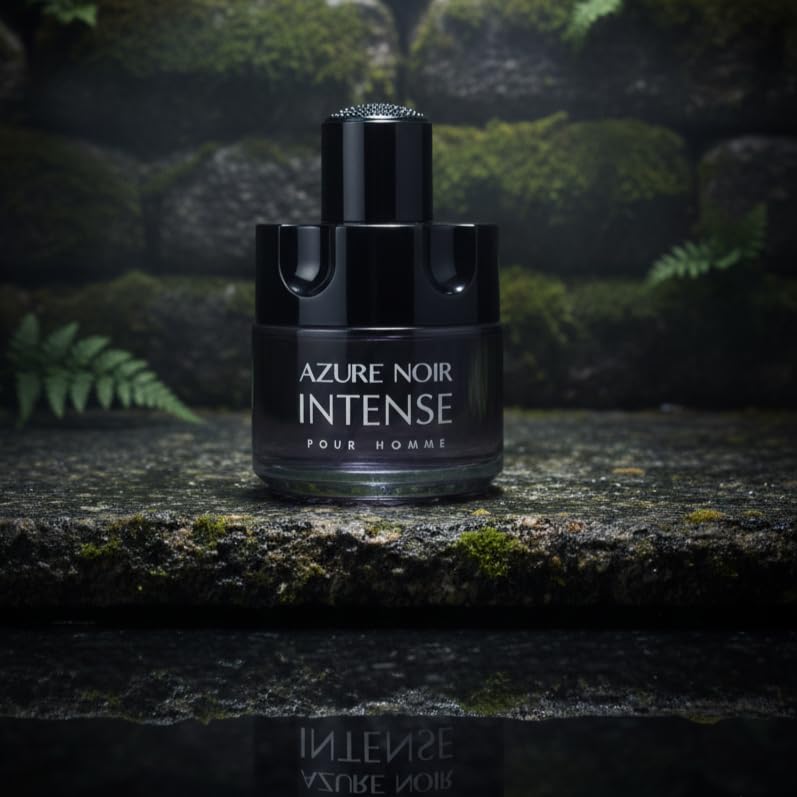 Viaan Krishna Azure Noir Intense label and bottle design elevate evening confidence and style.
