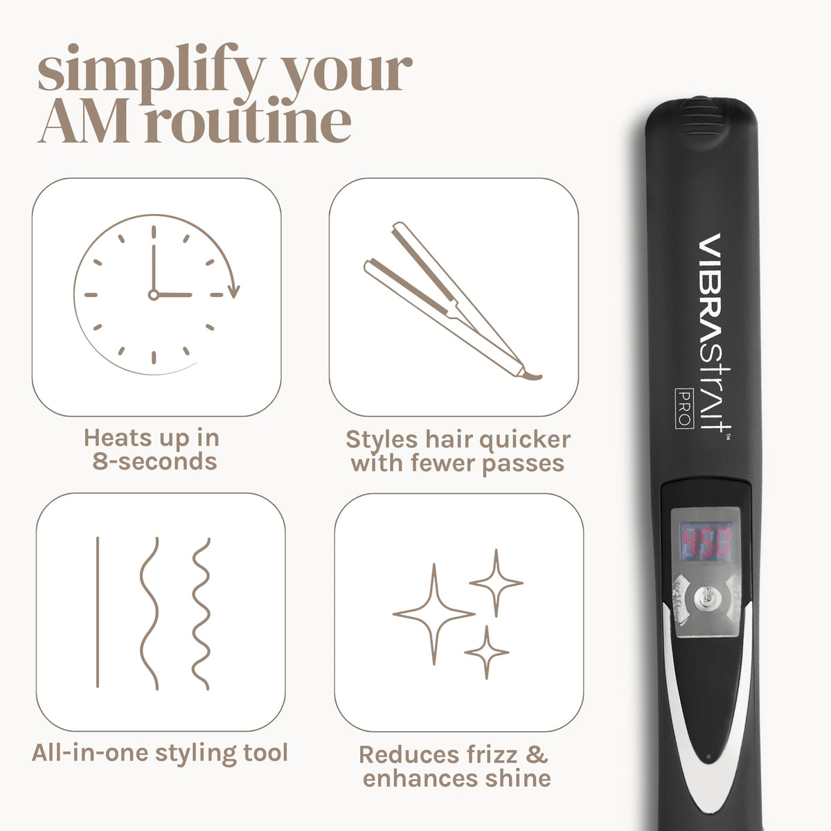 VIBRAstrait Pro 360 swivel cord reduces tangles during styling.
