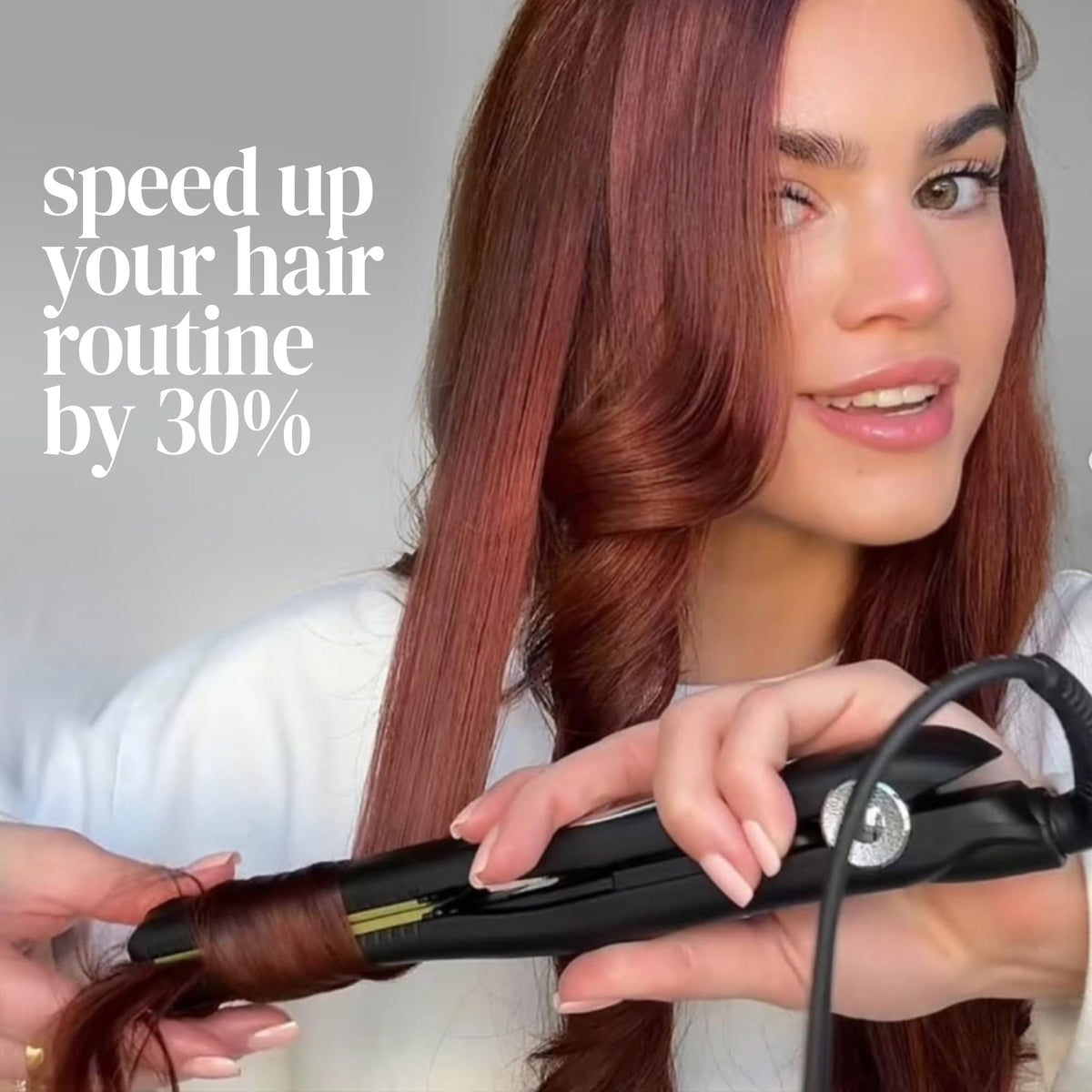 VIBRAstrait Pro flat iron heats up in seconds for quick touch-ups.